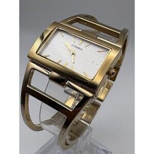 Vintage Fossil ES-1244 Gold-Tone Cuff Watch - Textured Dial - New Battery